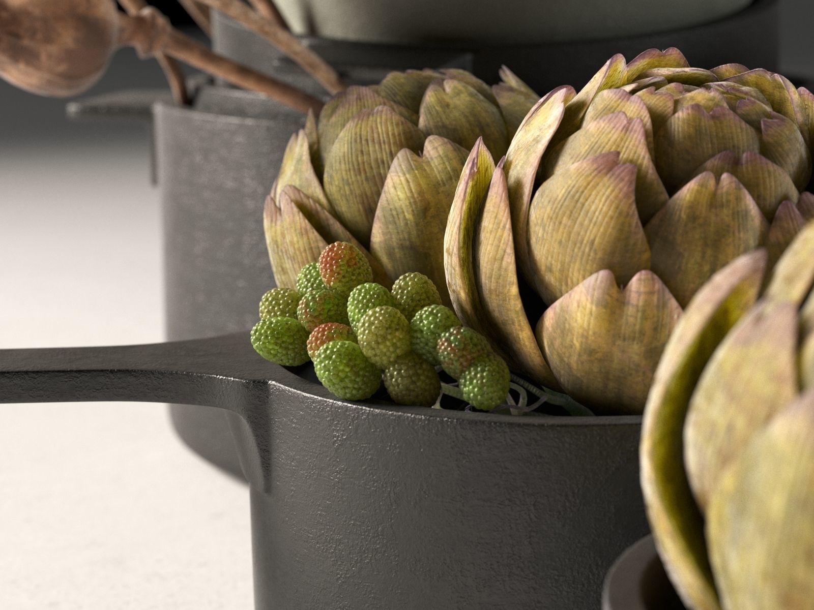 Pots with Artichoke 3D model_2