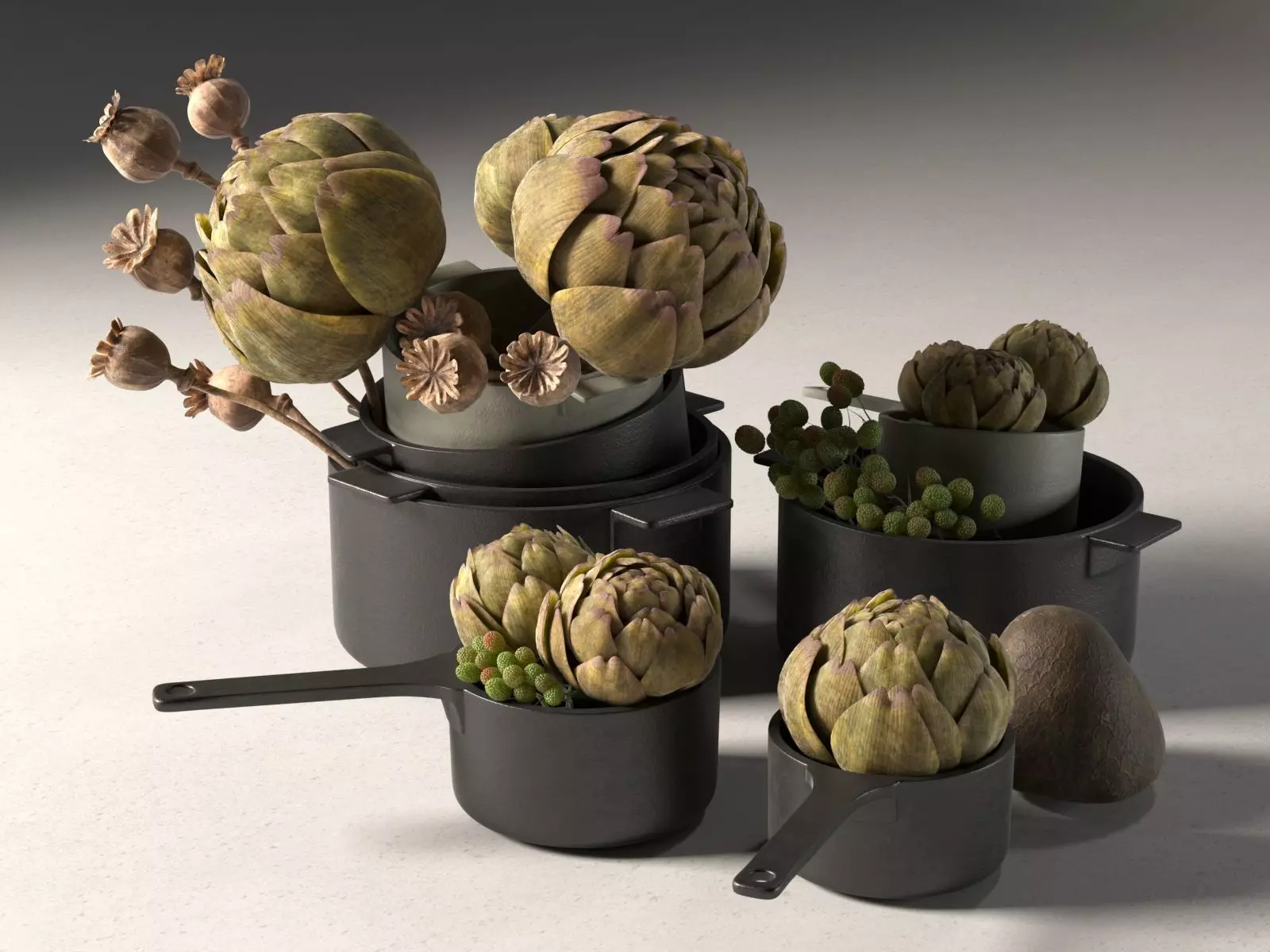 Pots with Artichoke 3D model_0