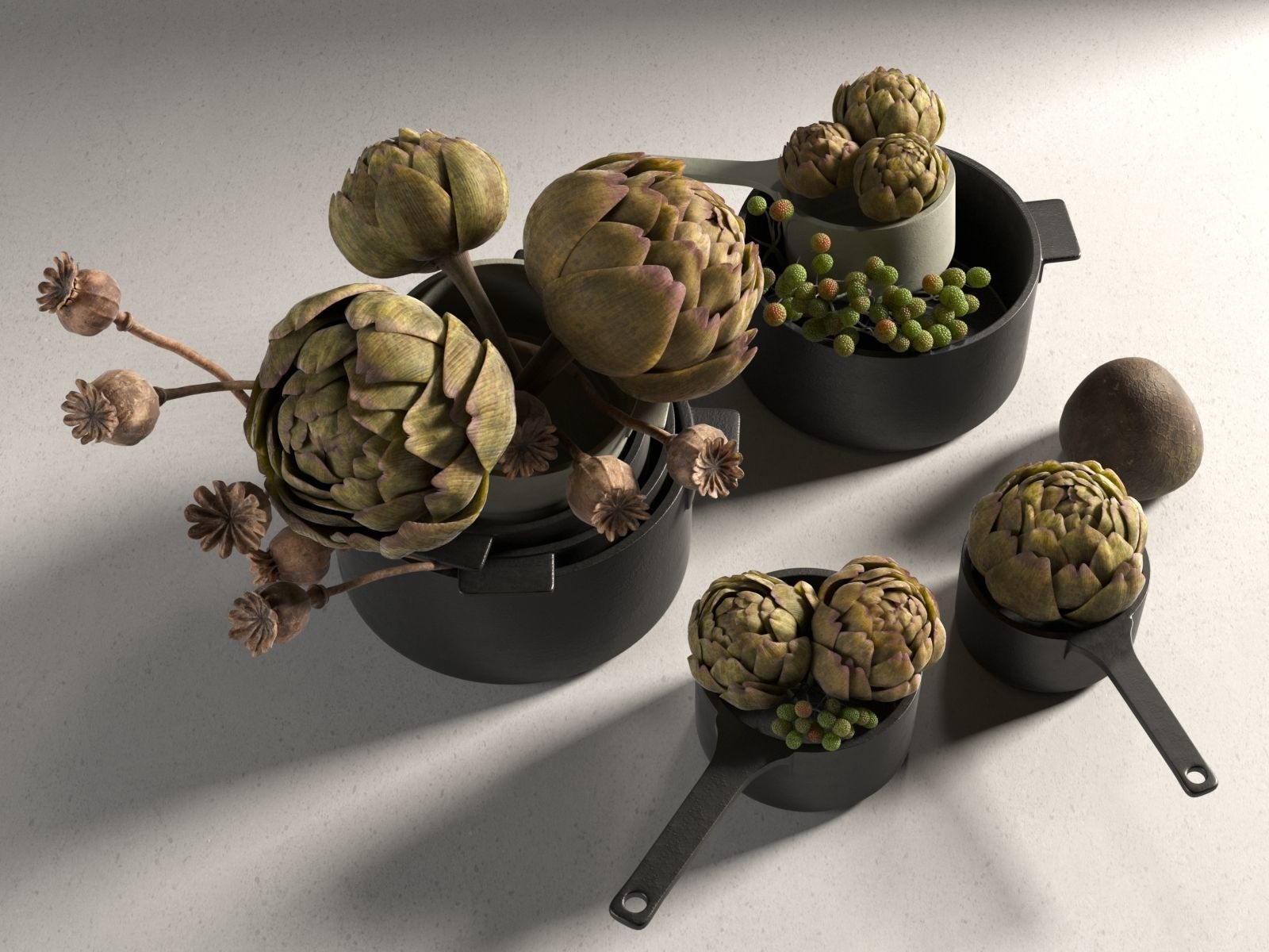 Pots with Artichoke 3D model_1