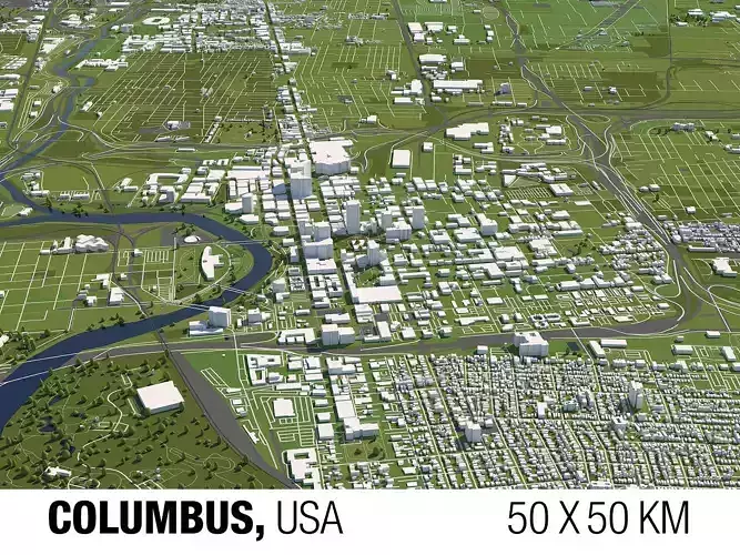Columbus 50x50km City Map Model 3D model