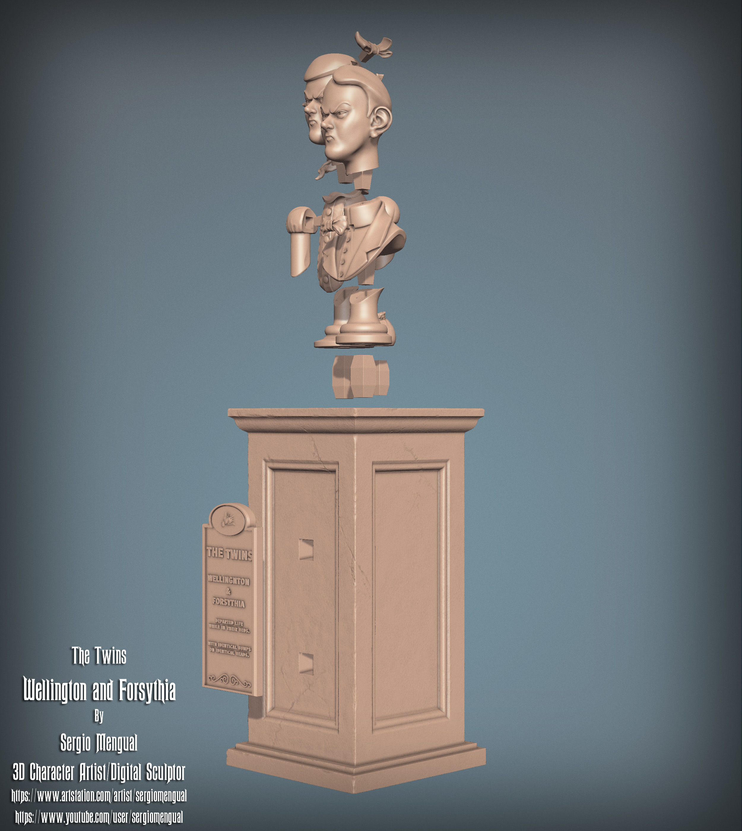 Haunted Mansion The Twins 3D Printable Busts 3D print model_18
