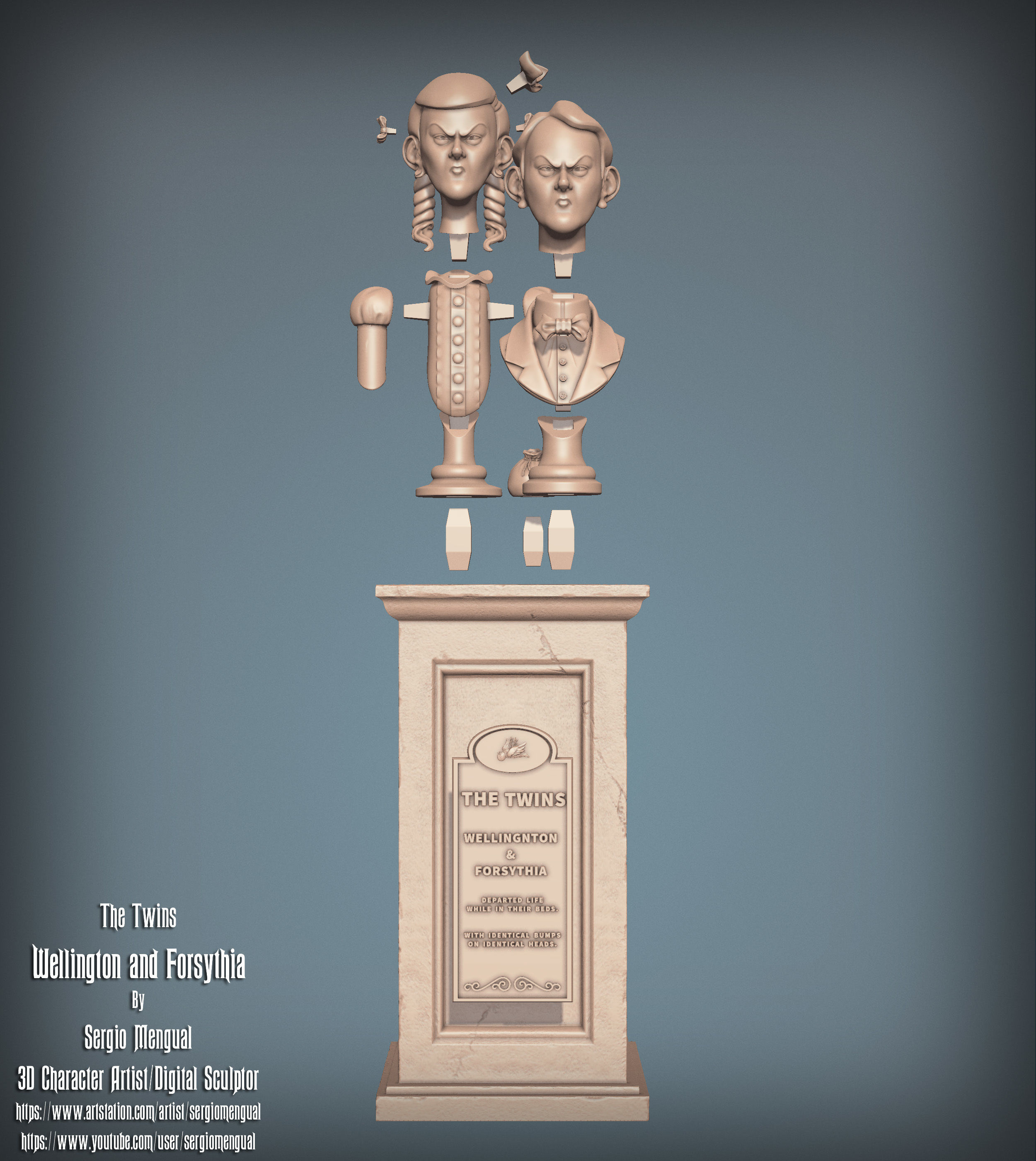 Haunted Mansion The Twins 3D Printable Busts 3D print model_17