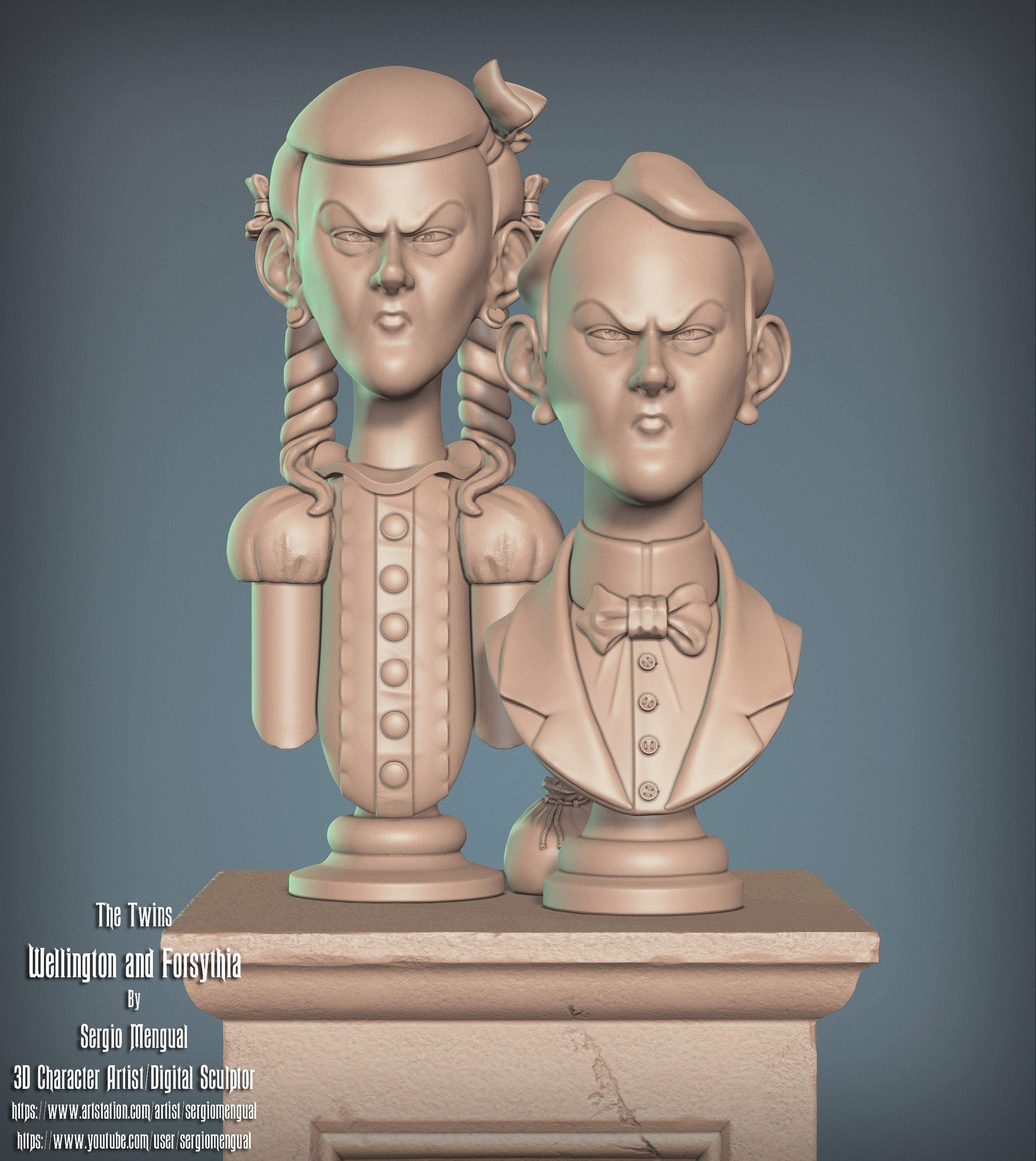 Haunted Mansion The Twins 3D Printable Busts 3D print model_9