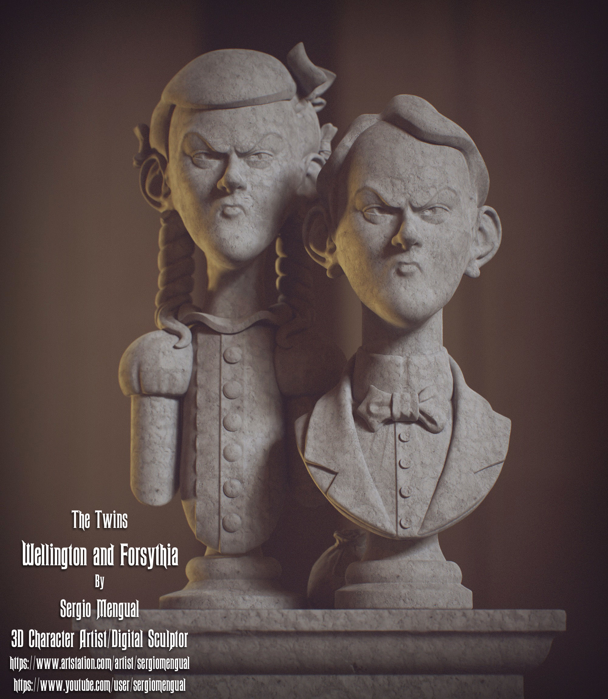 Haunted Mansion The Twins 3D Printable Busts 3D print model_7