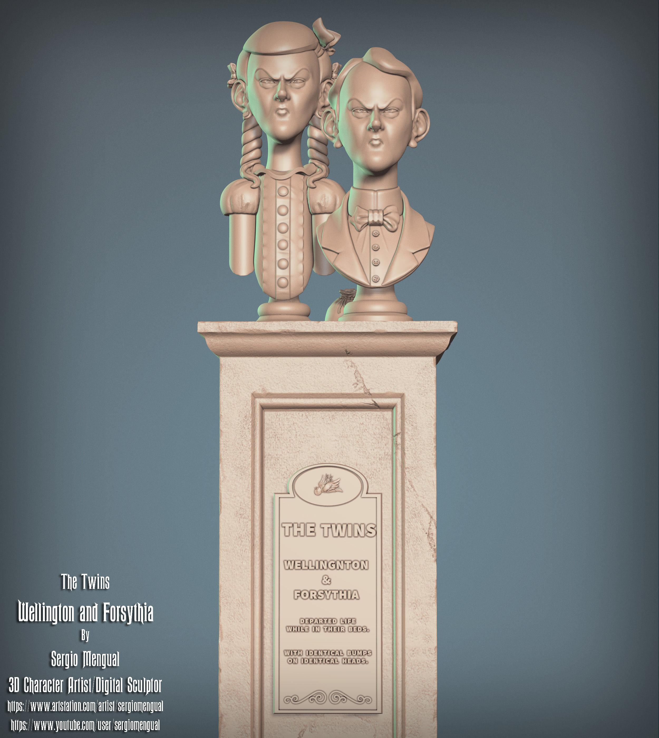 Haunted Mansion The Twins 3D Printable Busts 3D print model_30