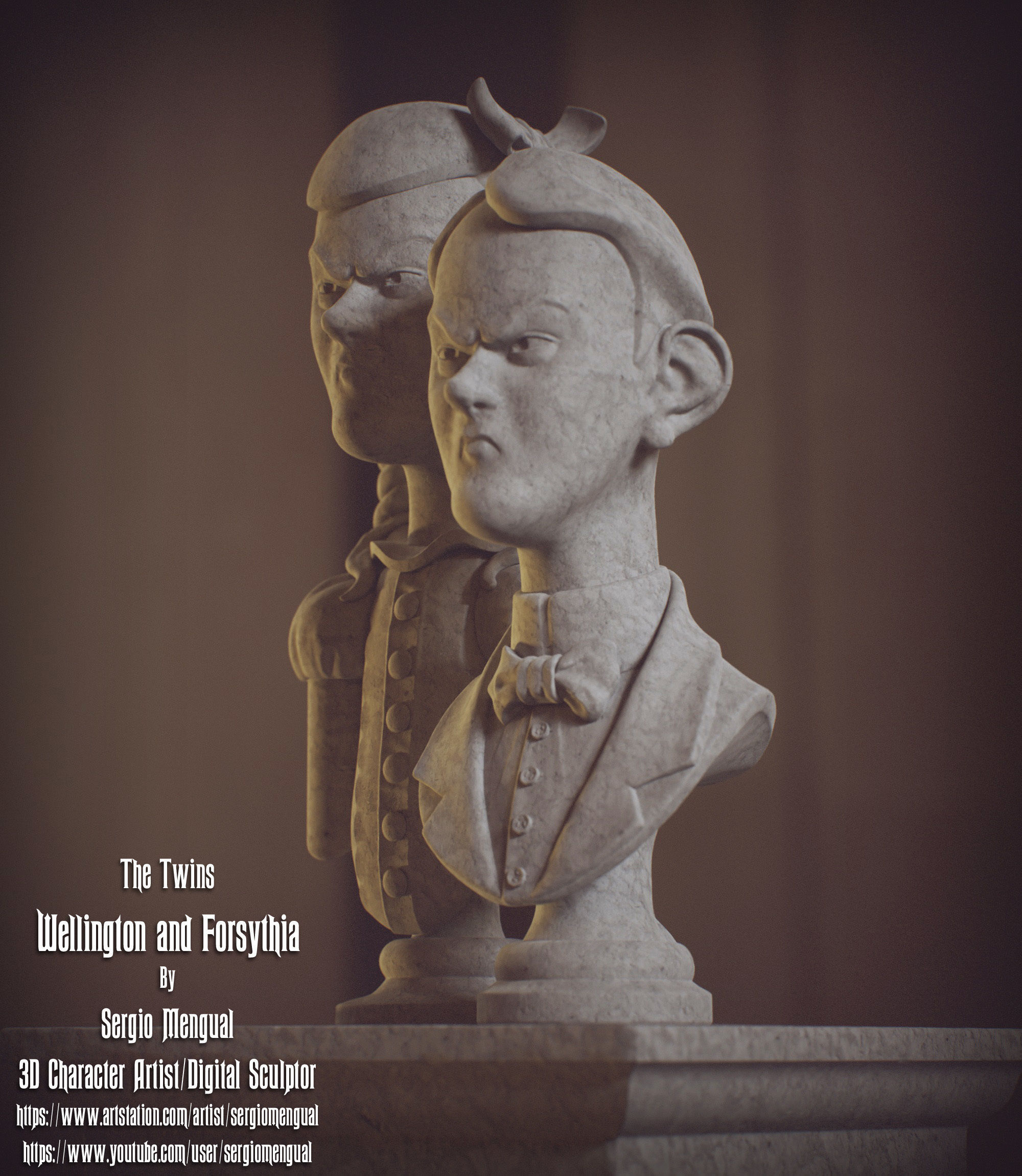 Haunted Mansion The Twins 3D Printable Busts 3D print model_12