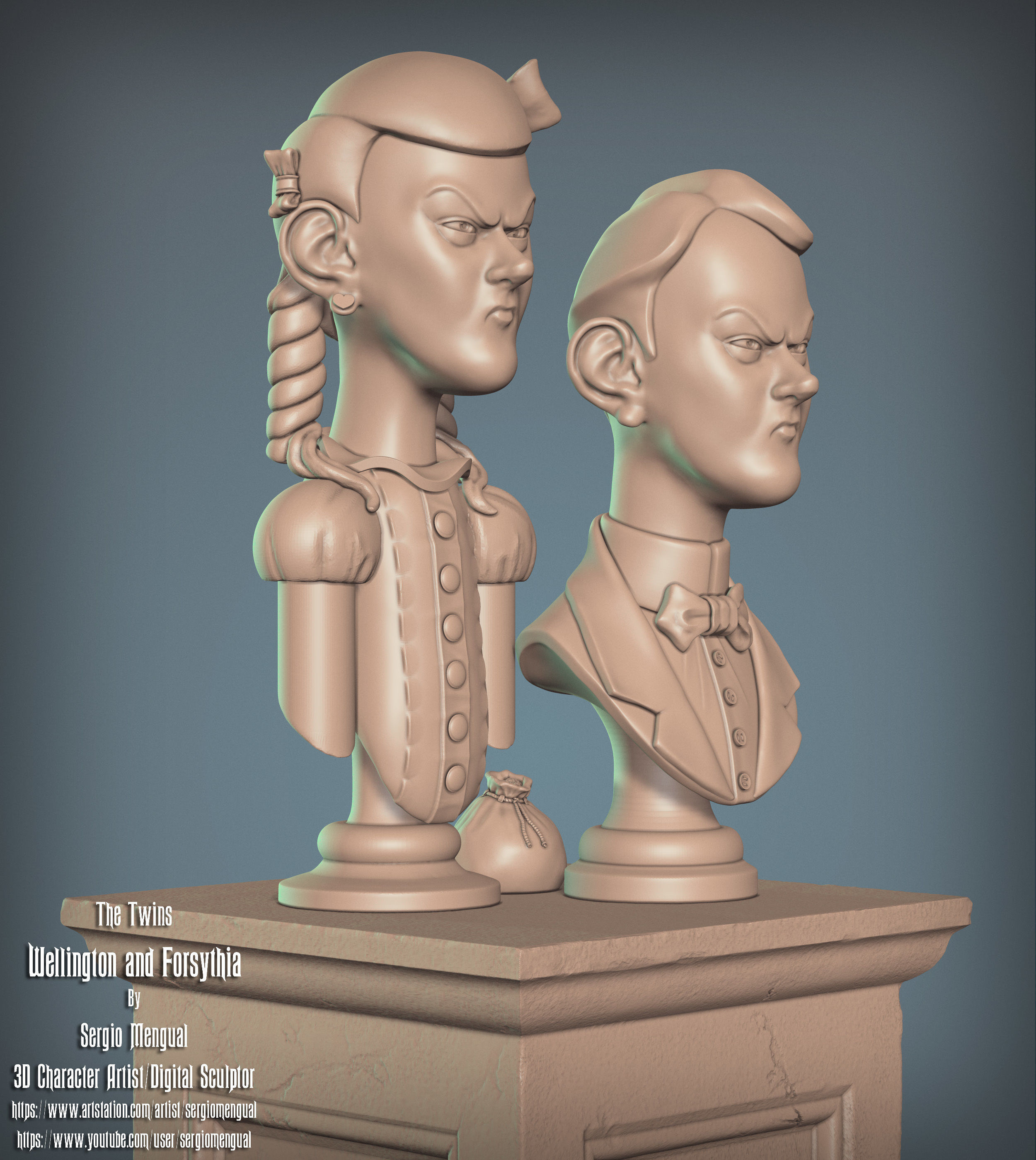Haunted Mansion The Twins 3D Printable Busts 3D print model_11