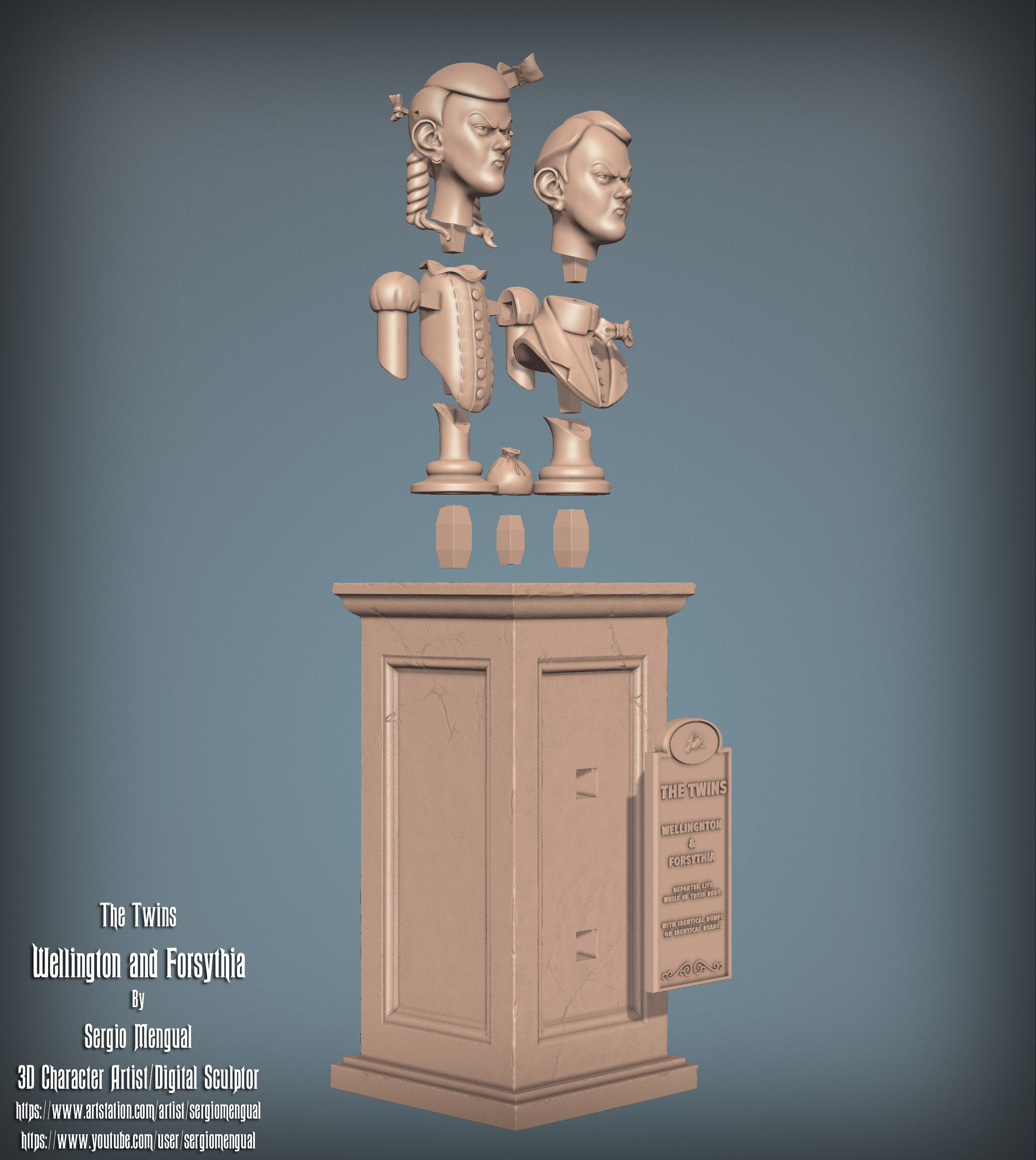Haunted Mansion The Twins 3D Printable Busts 3D print model_33