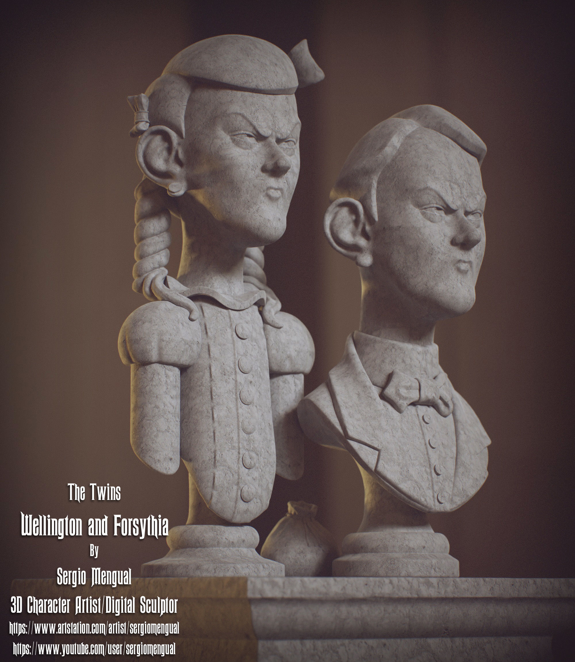 Haunted Mansion The Twins 3D Printable Busts 3D print model_10