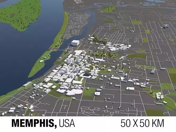Memphis 50x50km City Map Model 3D model