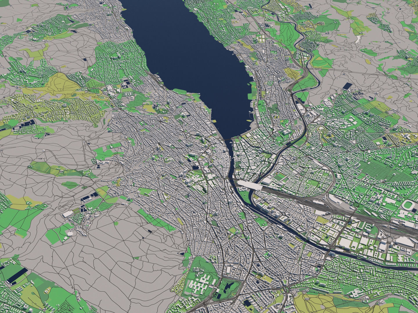 Zurich 25x25km City Map Model 3D model_7