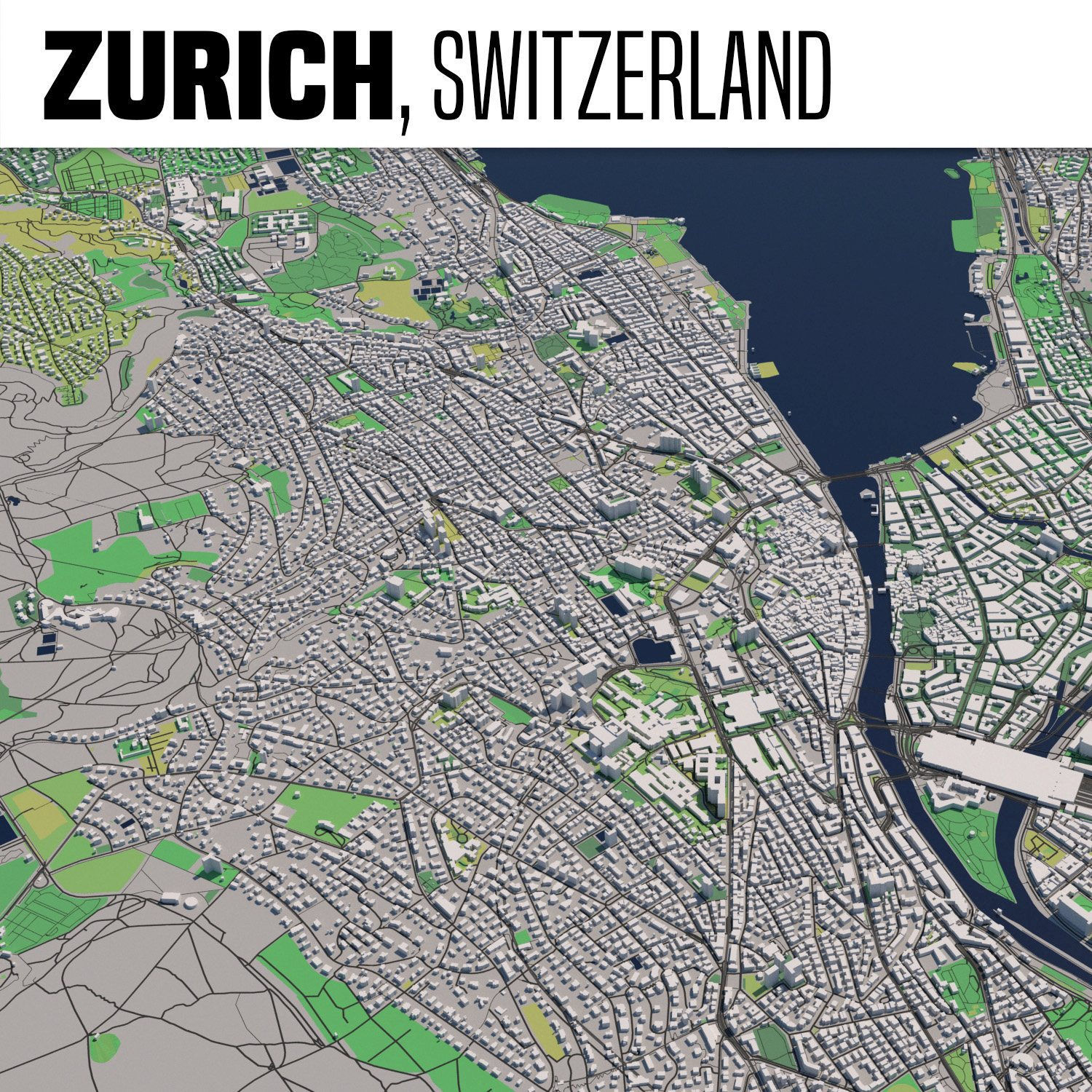 Zurich 25x25km City Map Model 3D model_1