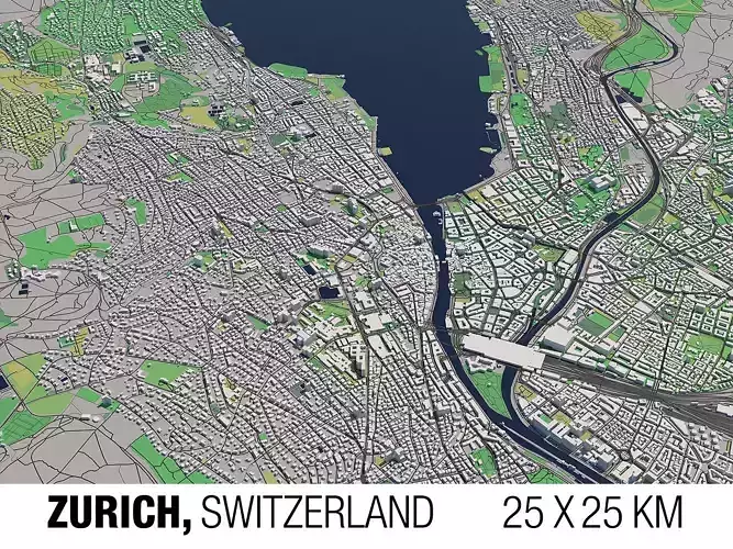 Zurich 25x25km City Map Model 3D model
