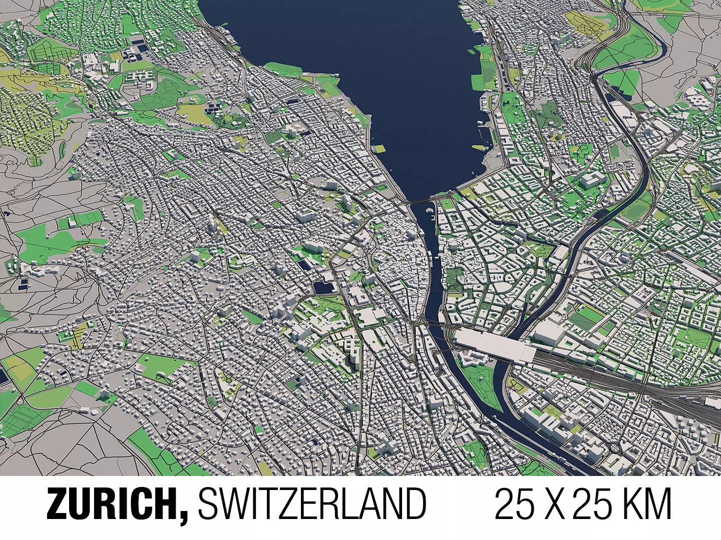 Zurich 25x25km City Map Model 3D model_0