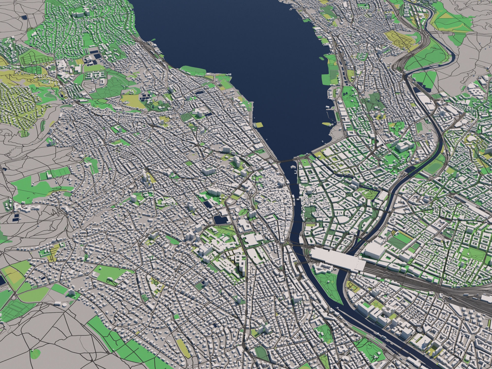 Zurich 25x25km City Map Model 3D model_2