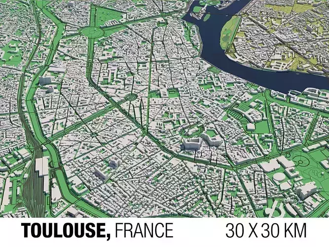 Toulouse 30x30km City Map