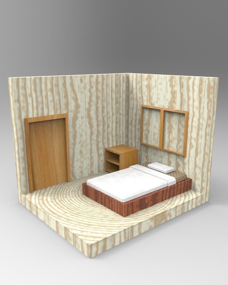 The bedroom is isometric not textured Low-poly 3D model_6
