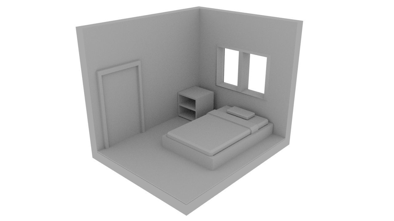 The bedroom is isometric not textured Low-poly 3D model_2