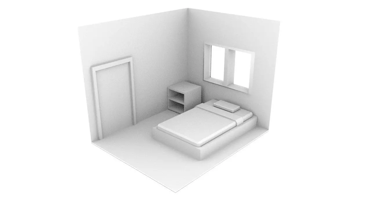 The bedroom is isometric not textured Low-poly 3D model_0