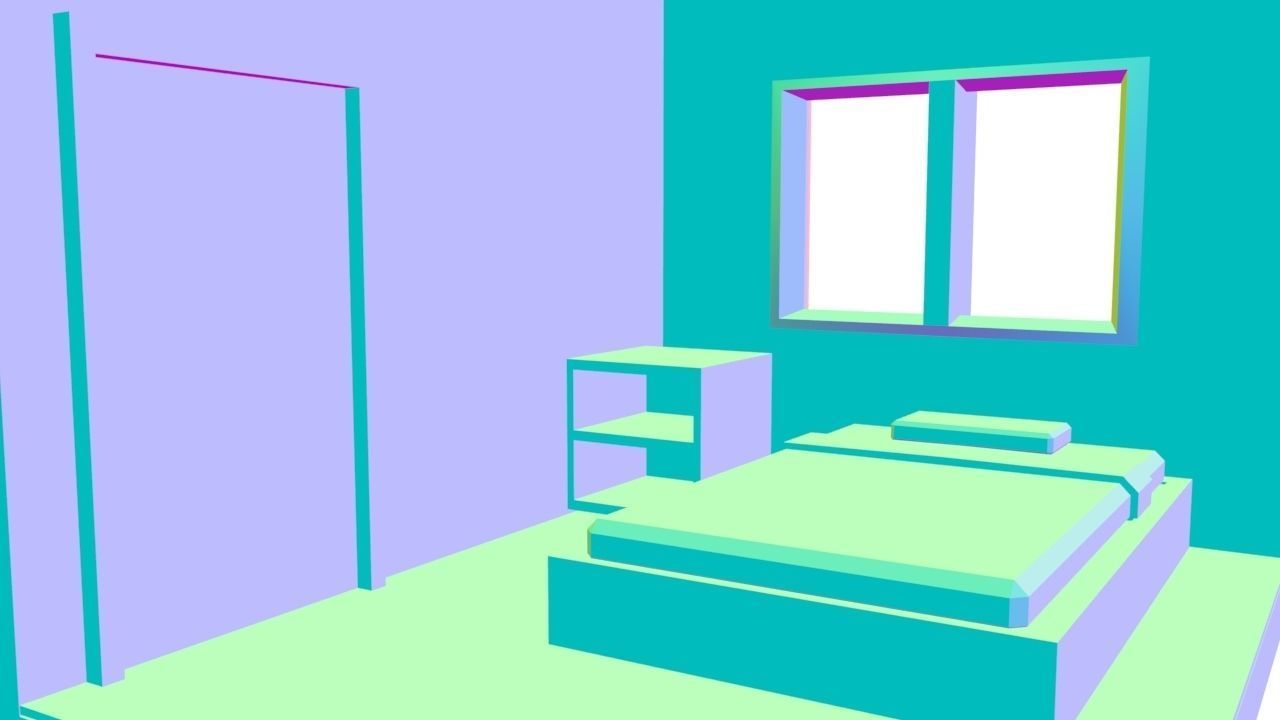 The bedroom is isometric not textured Low-poly 3D model_7