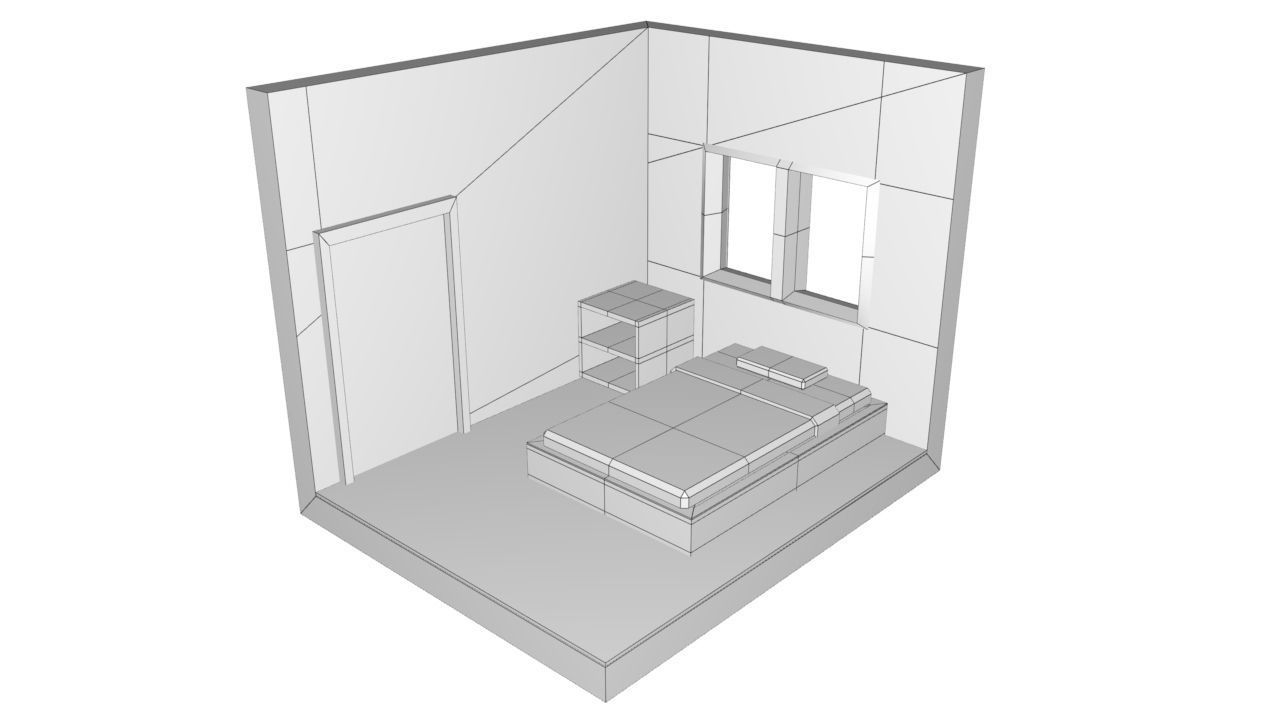 The bedroom is isometric not textured Low-poly 3D model_1
