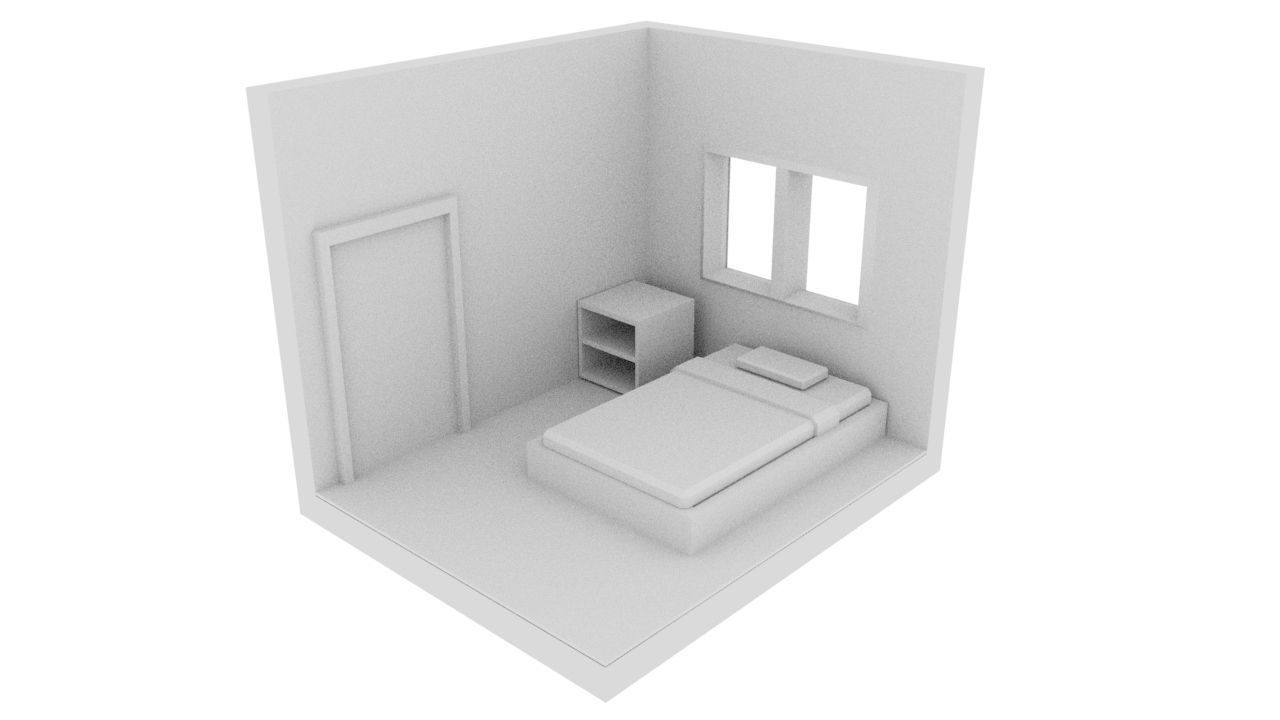 The bedroom is isometric not textured Low-poly 3D model_3