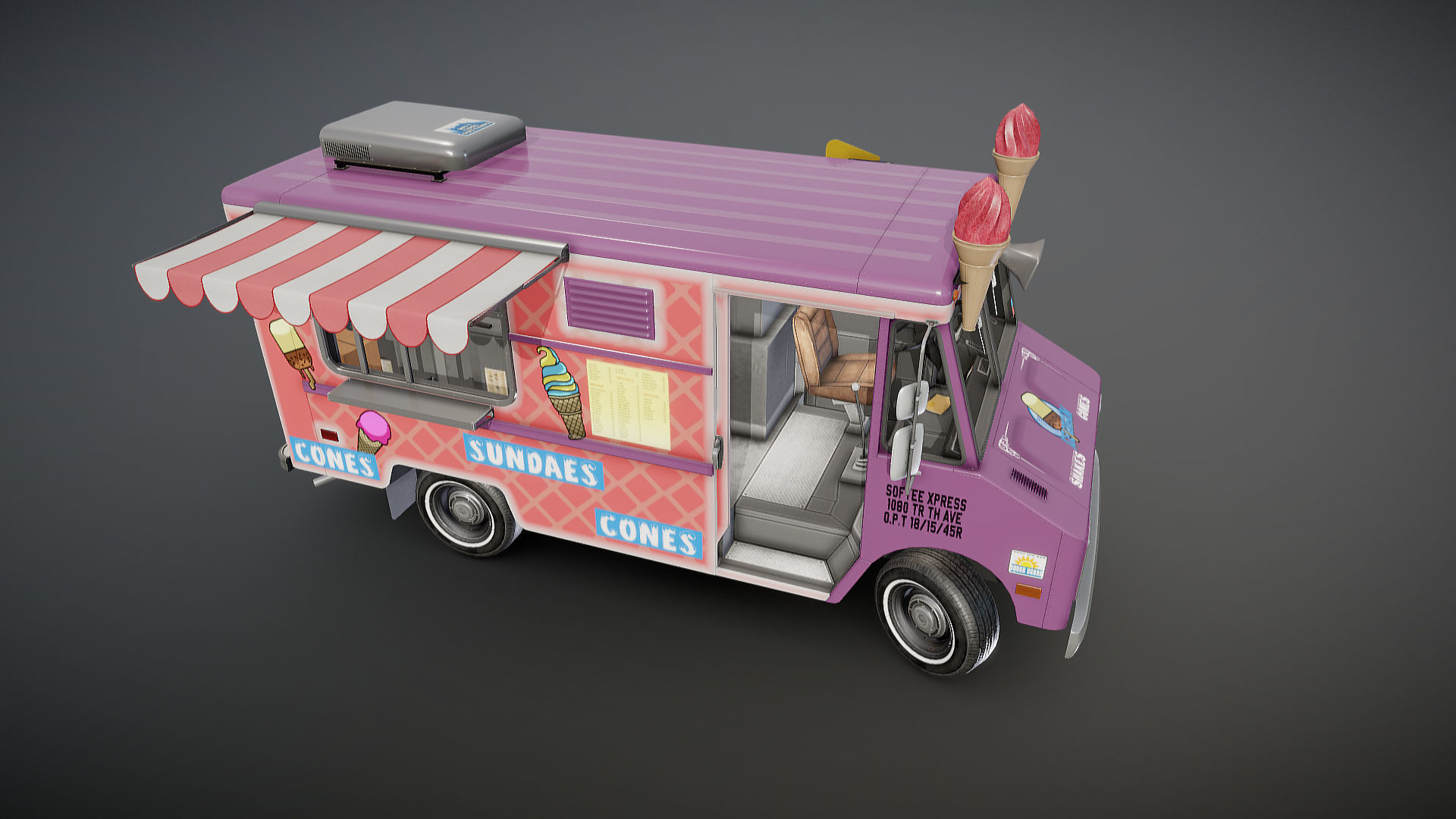 Icecream food truck Low-poly 3D model_21