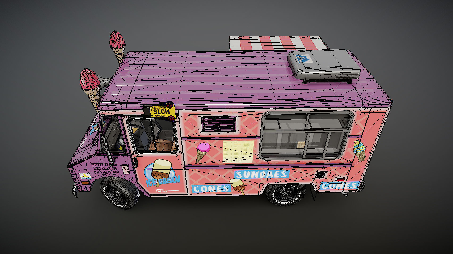 Icecream food truck Low-poly 3D model_31