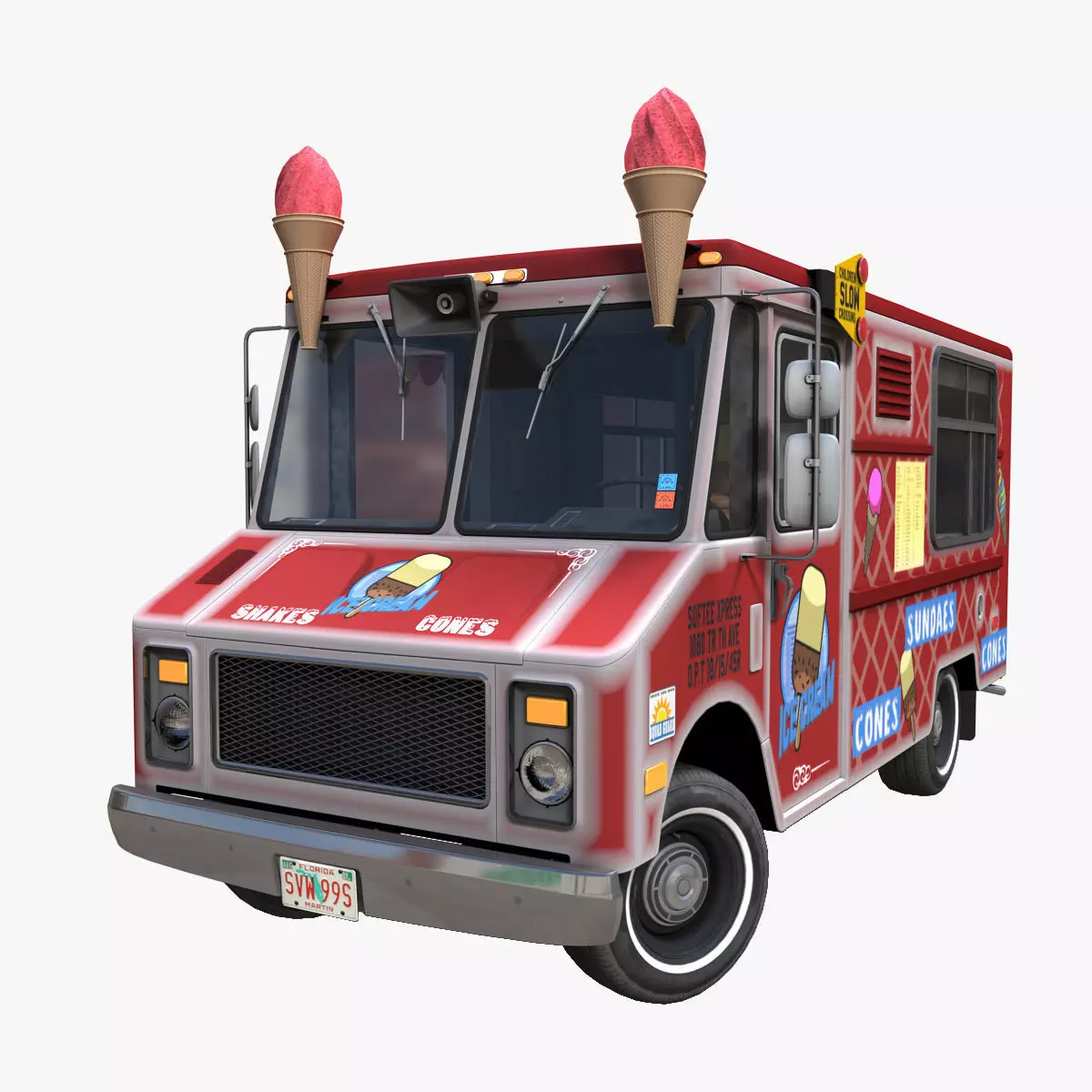 Icecream food truck Low-poly 3D model_0