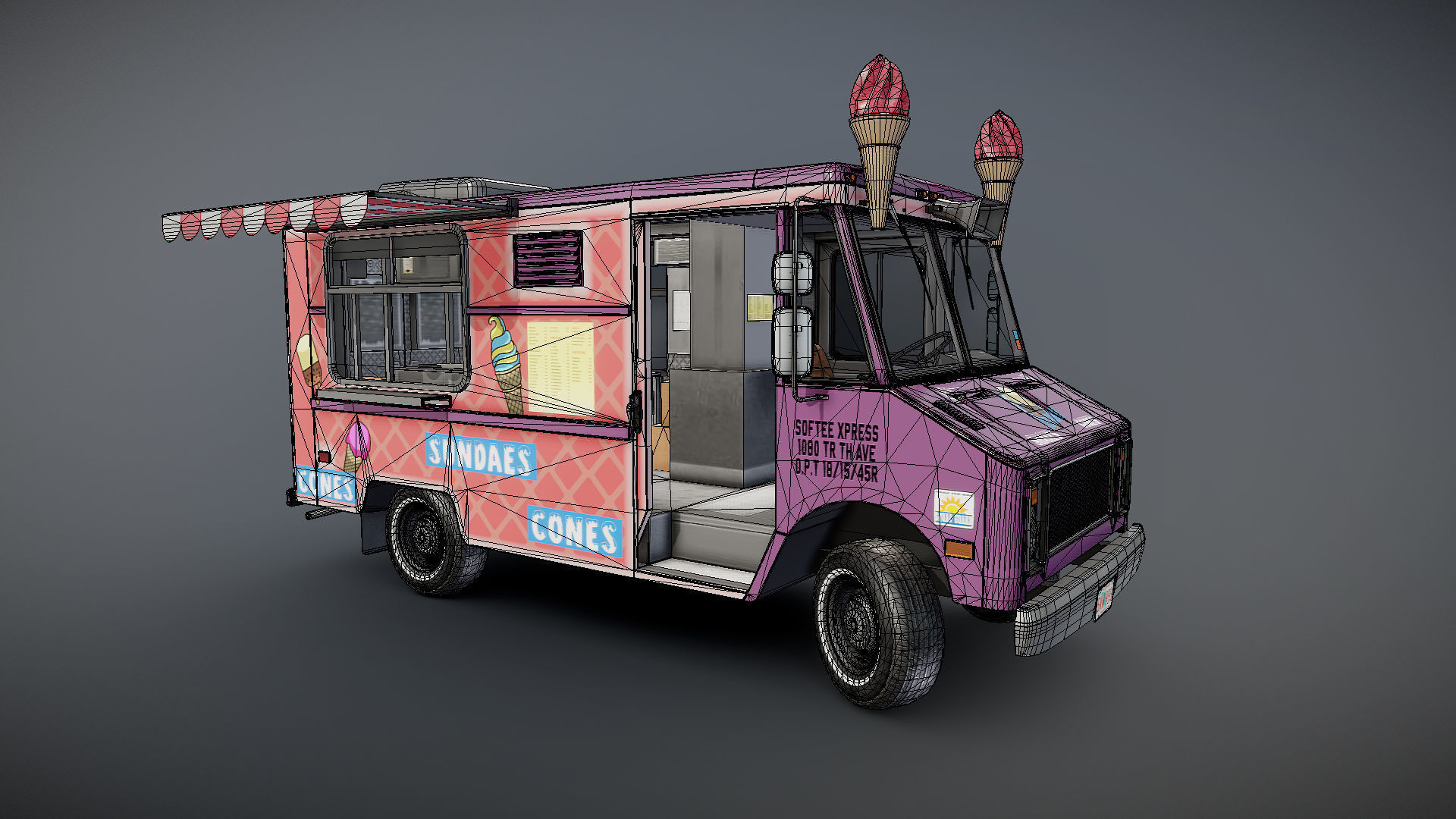 Icecream food truck Low-poly 3D model_32