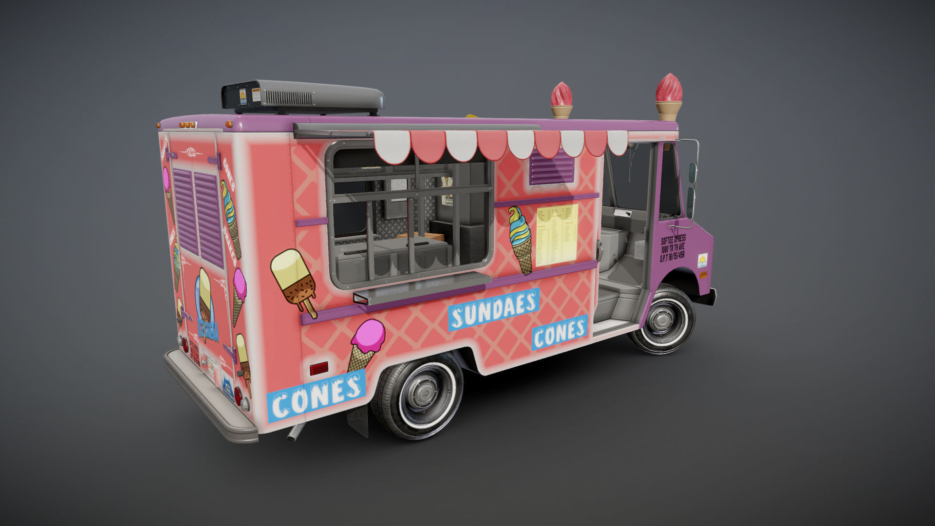 Icecream food truck Low-poly 3D model_19