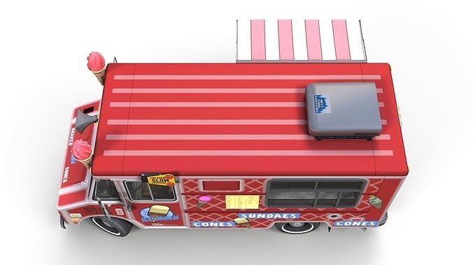 Icecream food truck Low-poly 3D model 7