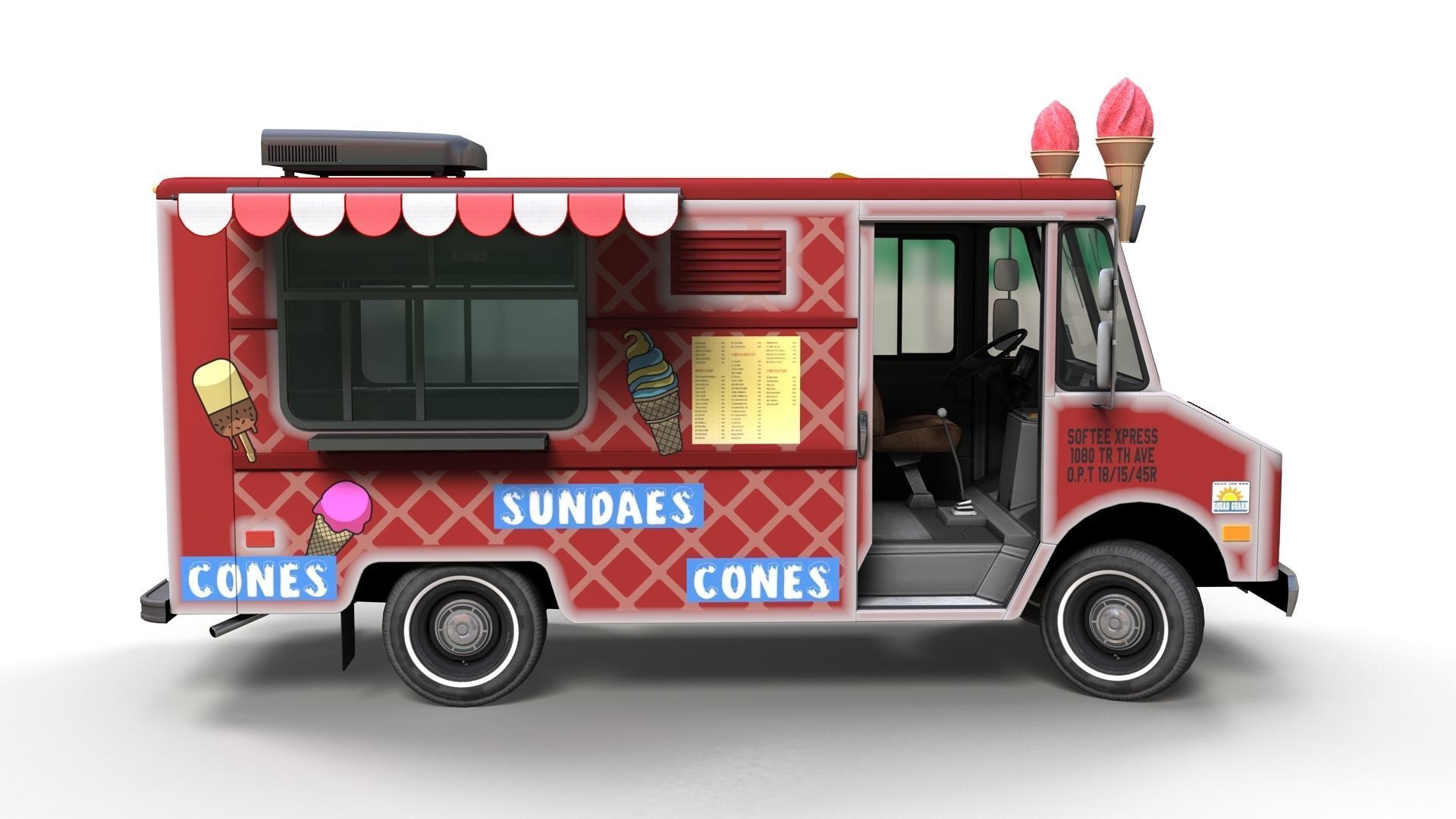 Icecream food truck Low-poly 3D model_9