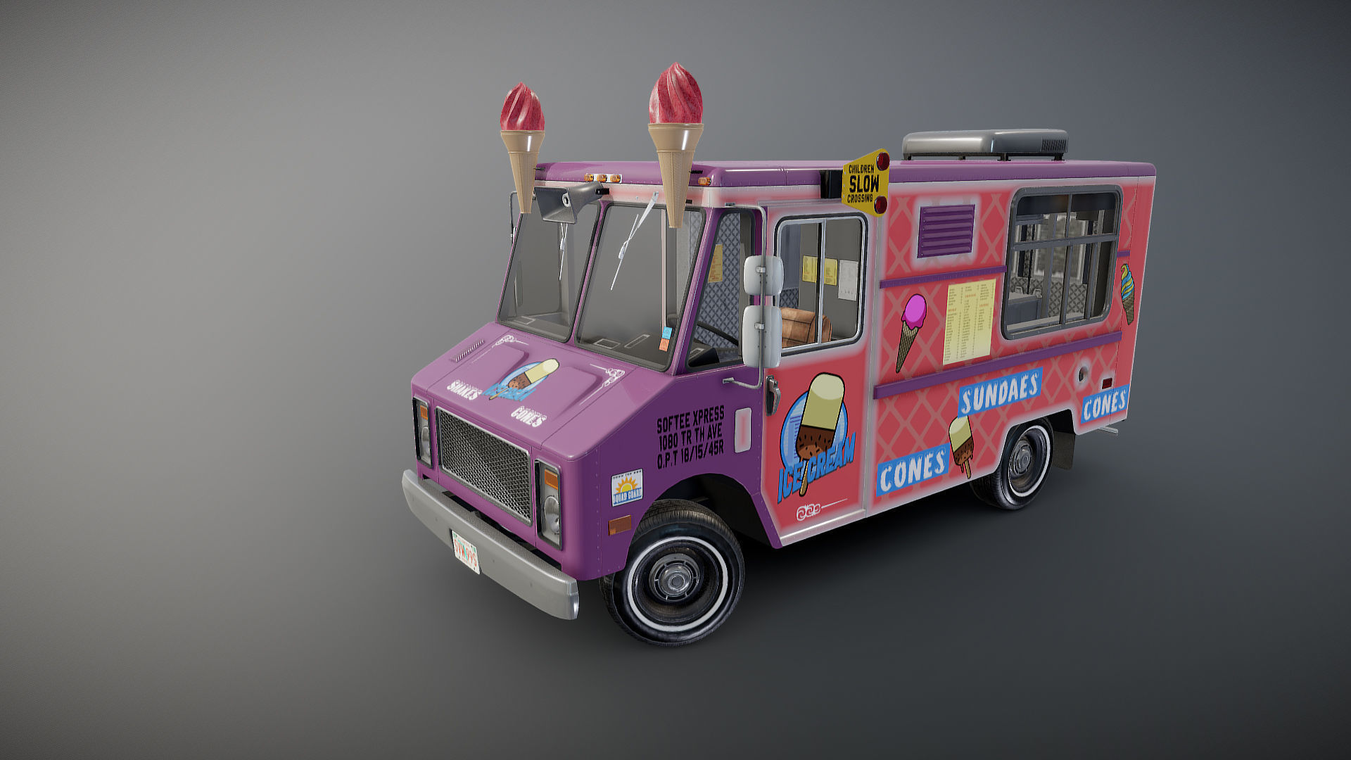 Icecream food truck Low-poly 3D model_18
