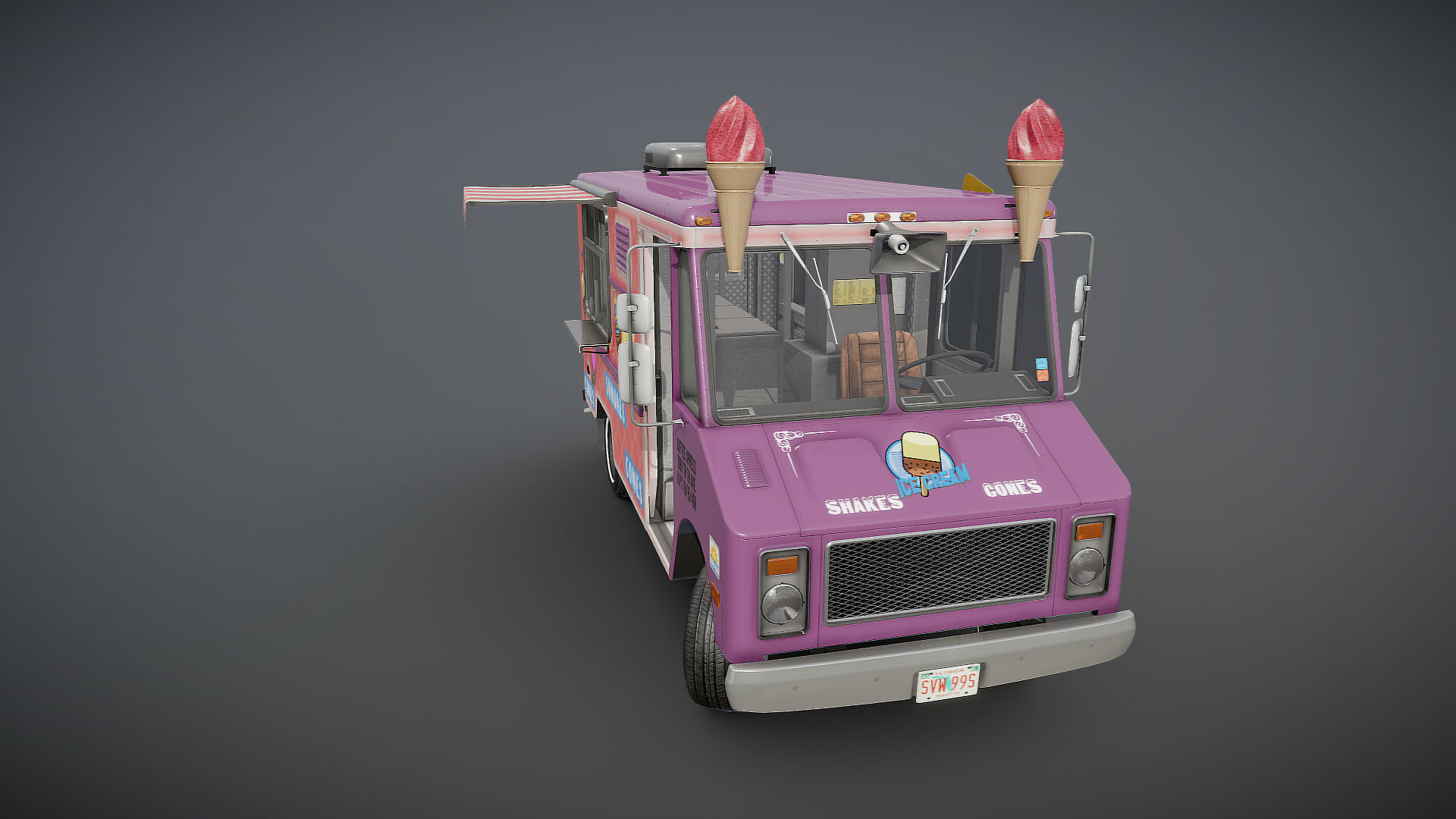 Icecream food truck Low-poly 3D model_28