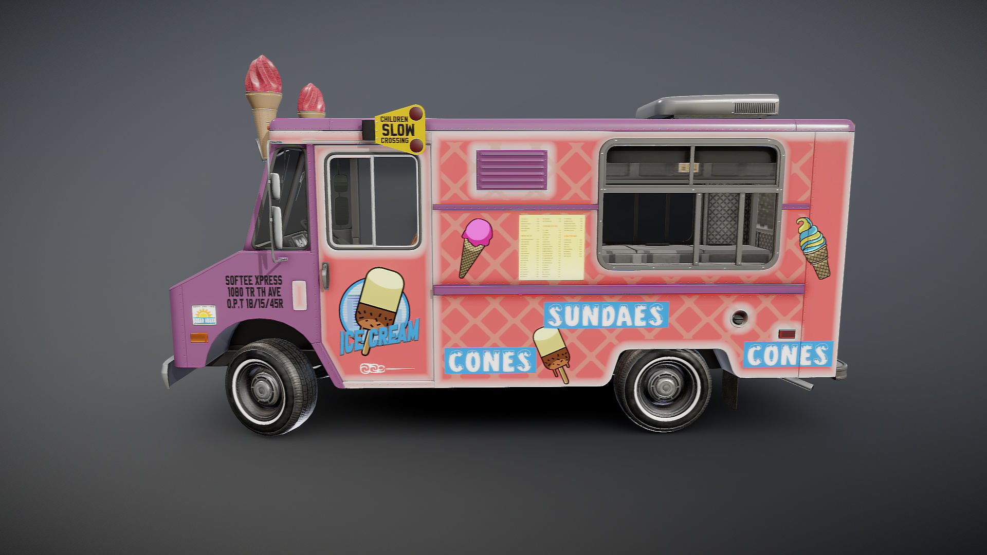 Icecream food truck Low-poly 3D model_20