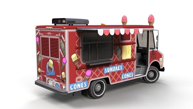 Icecream food truck Low-poly 3D model 4