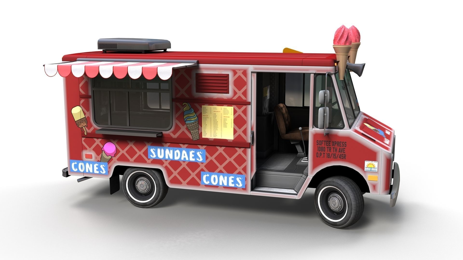 Icecream food truck Low-poly 3D model_4