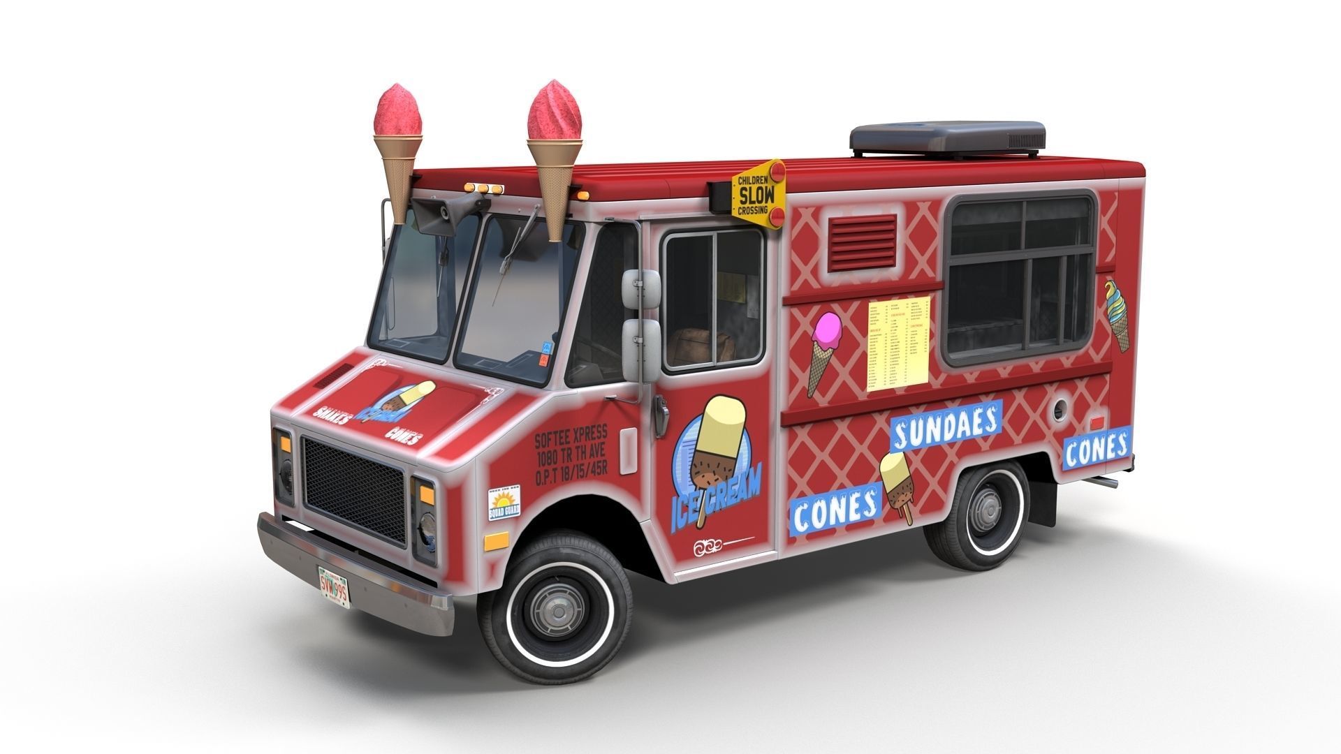 Icecream food truck Low-poly 3D model_2