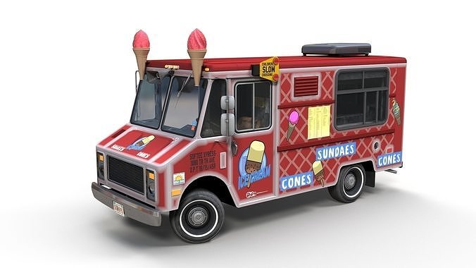 Icecream food truck Low-poly 3D model 3