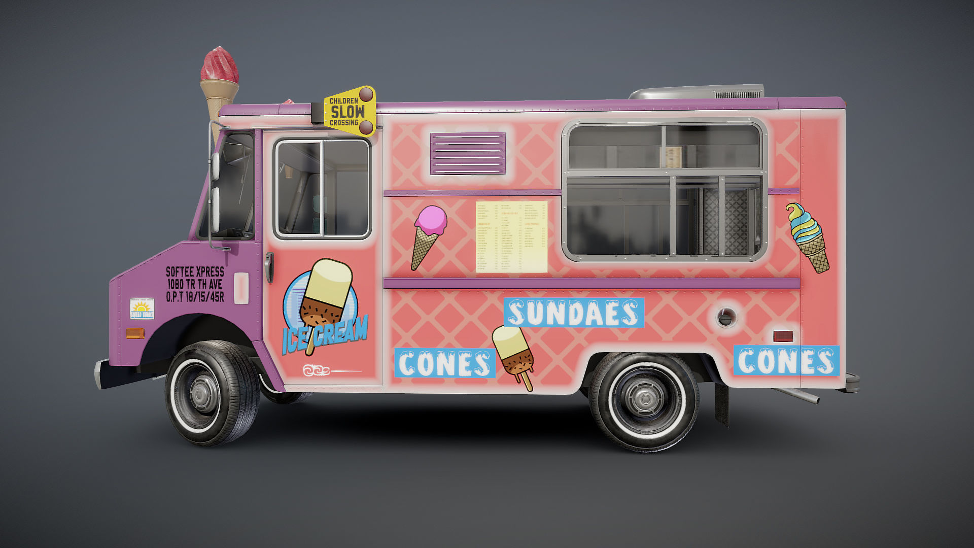 Icecream food truck Low-poly 3D model_26