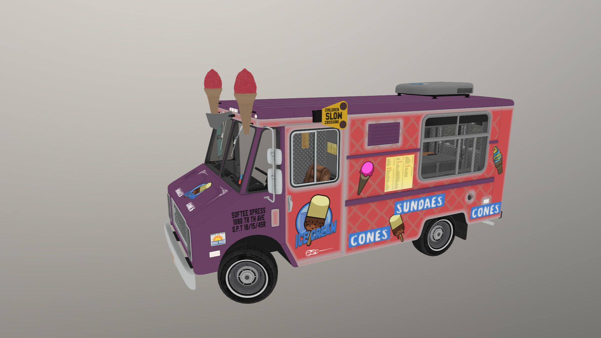 Icecream food truck Low-poly 3D model_38