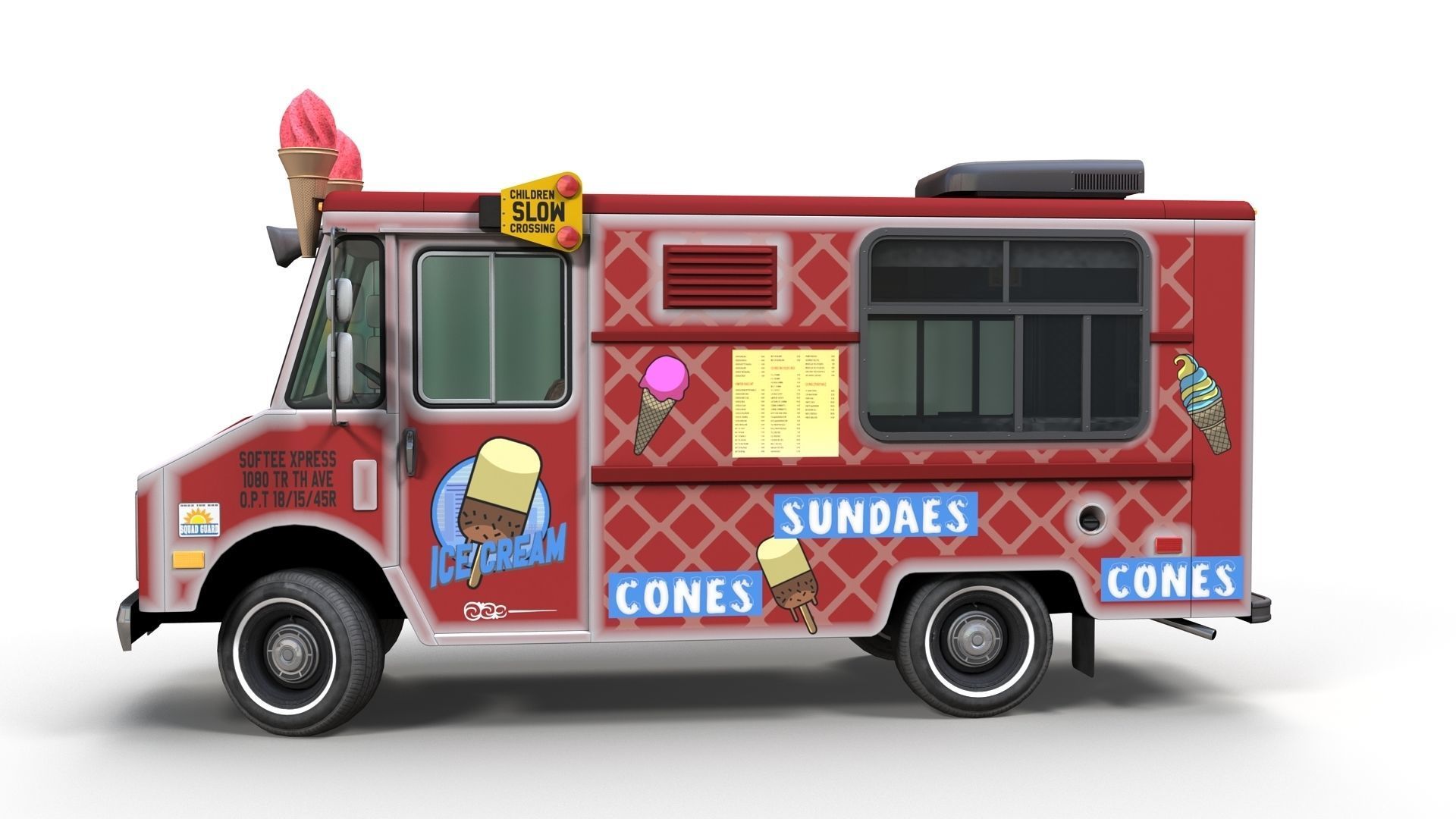 Icecream food truck Low-poly 3D model_8