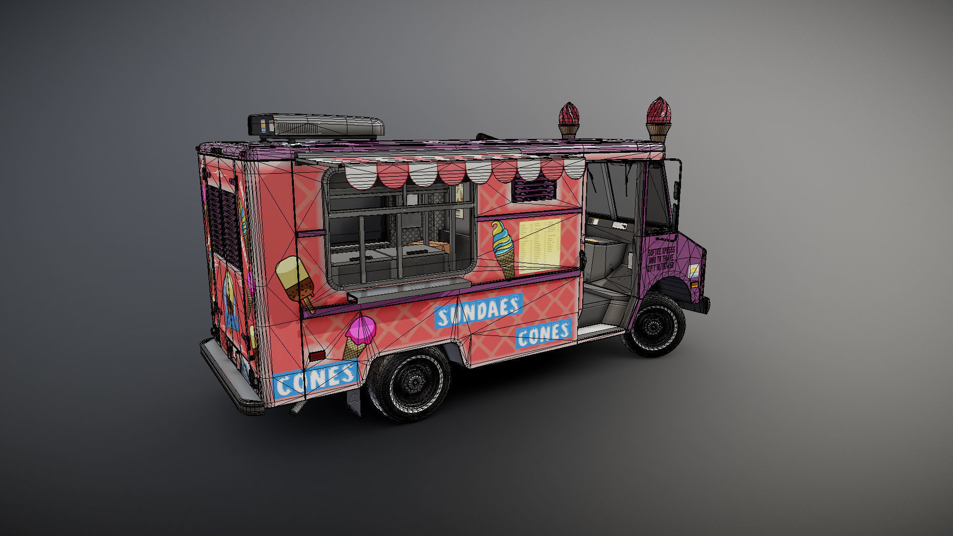 Icecream food truck Low-poly 3D model_30