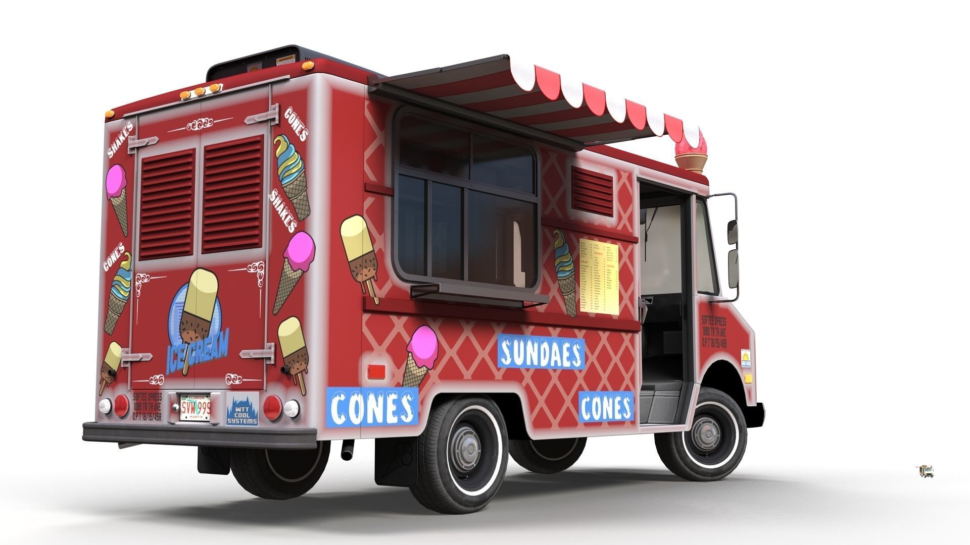 Icecream food truck Low-poly 3D model_7