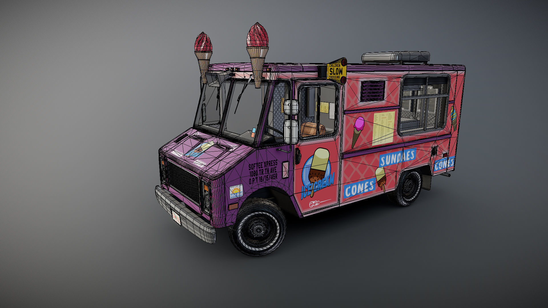 Icecream food truck Low-poly 3D model_29