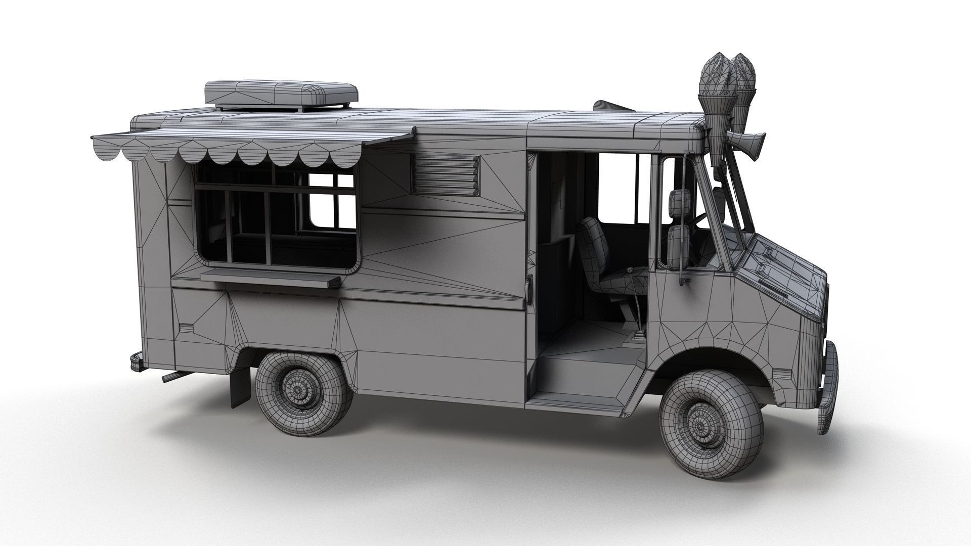 Icecream food truck Low-poly 3D model_12