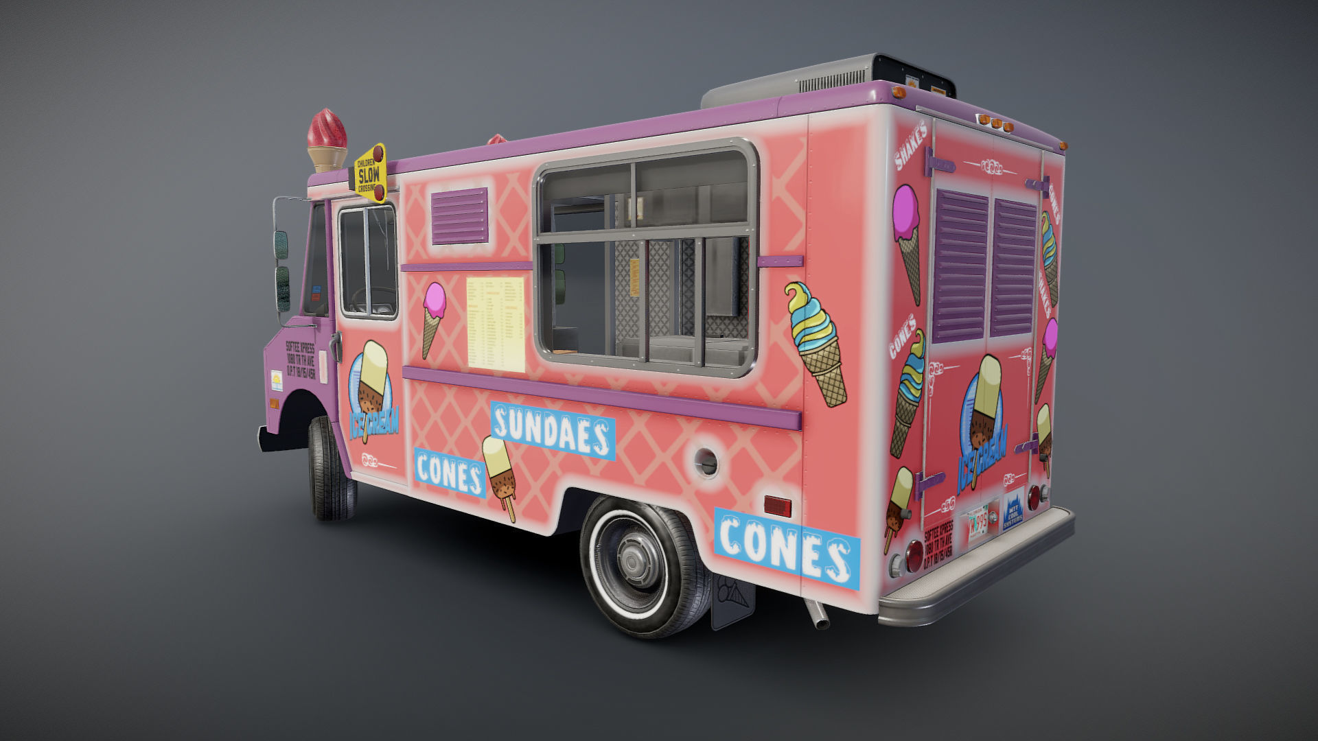 Icecream food truck Low-poly 3D model_25