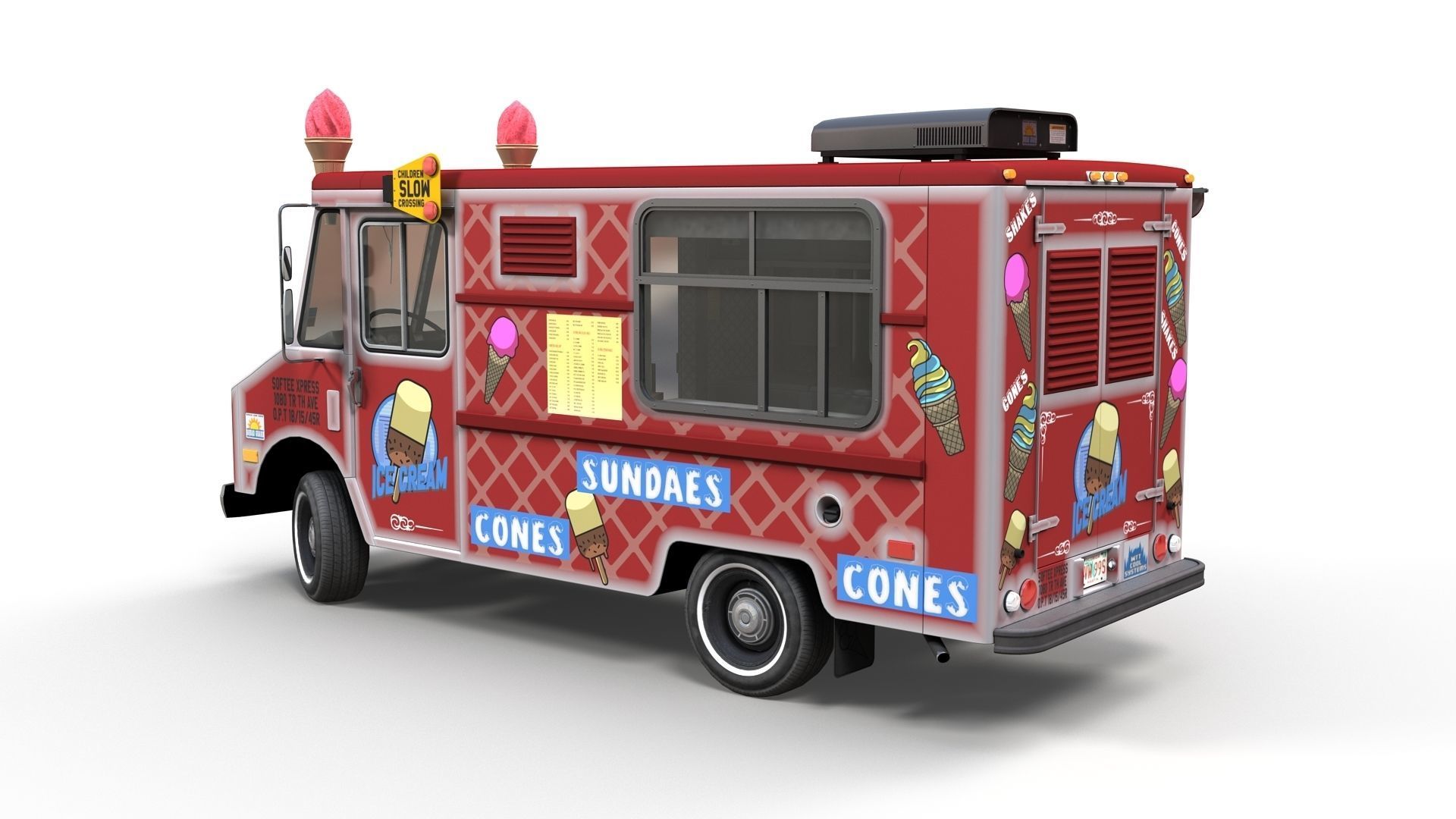 Icecream food truck Low-poly 3D model_5