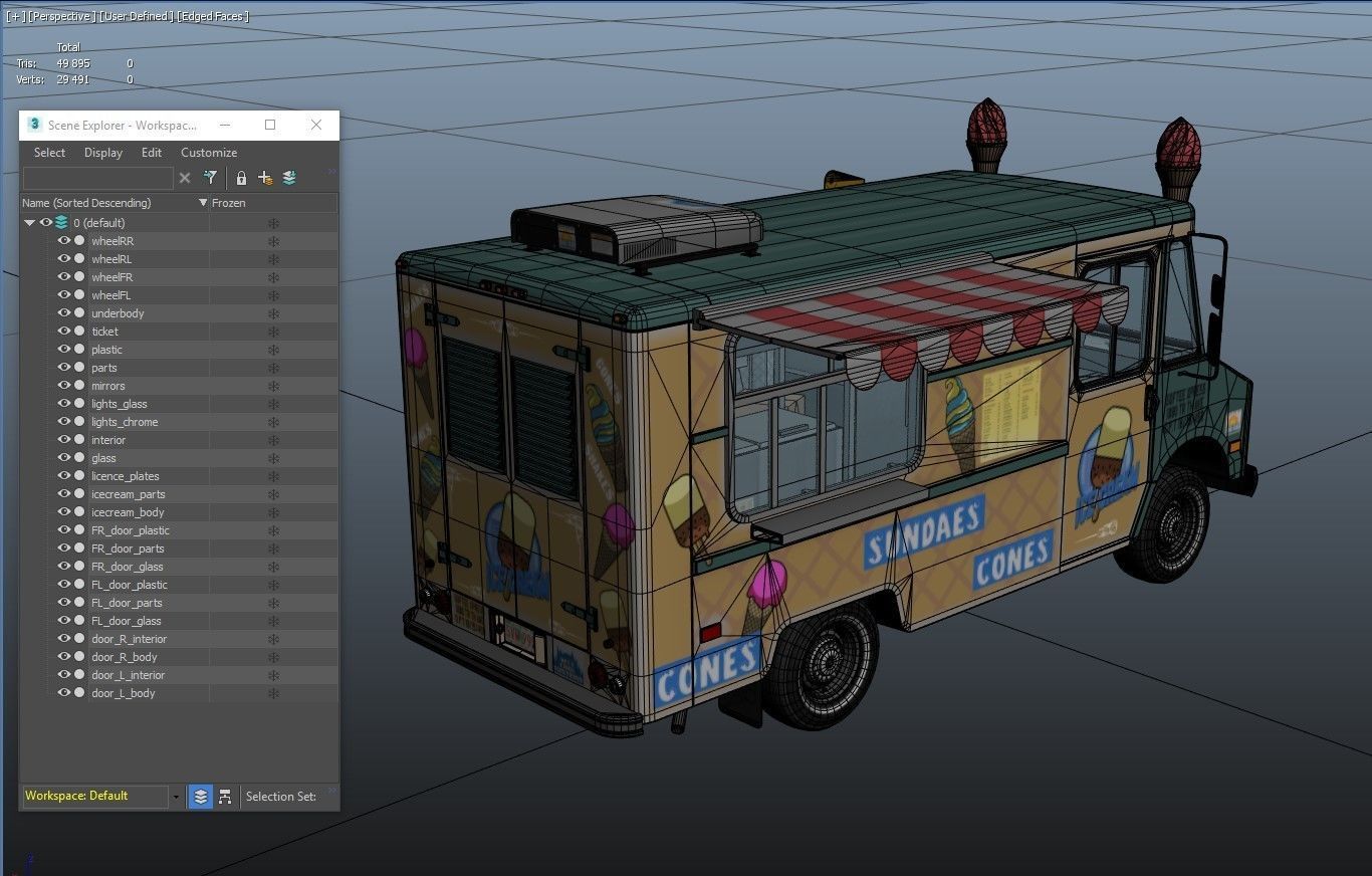 Icecream food truck Low-poly 3D model_42